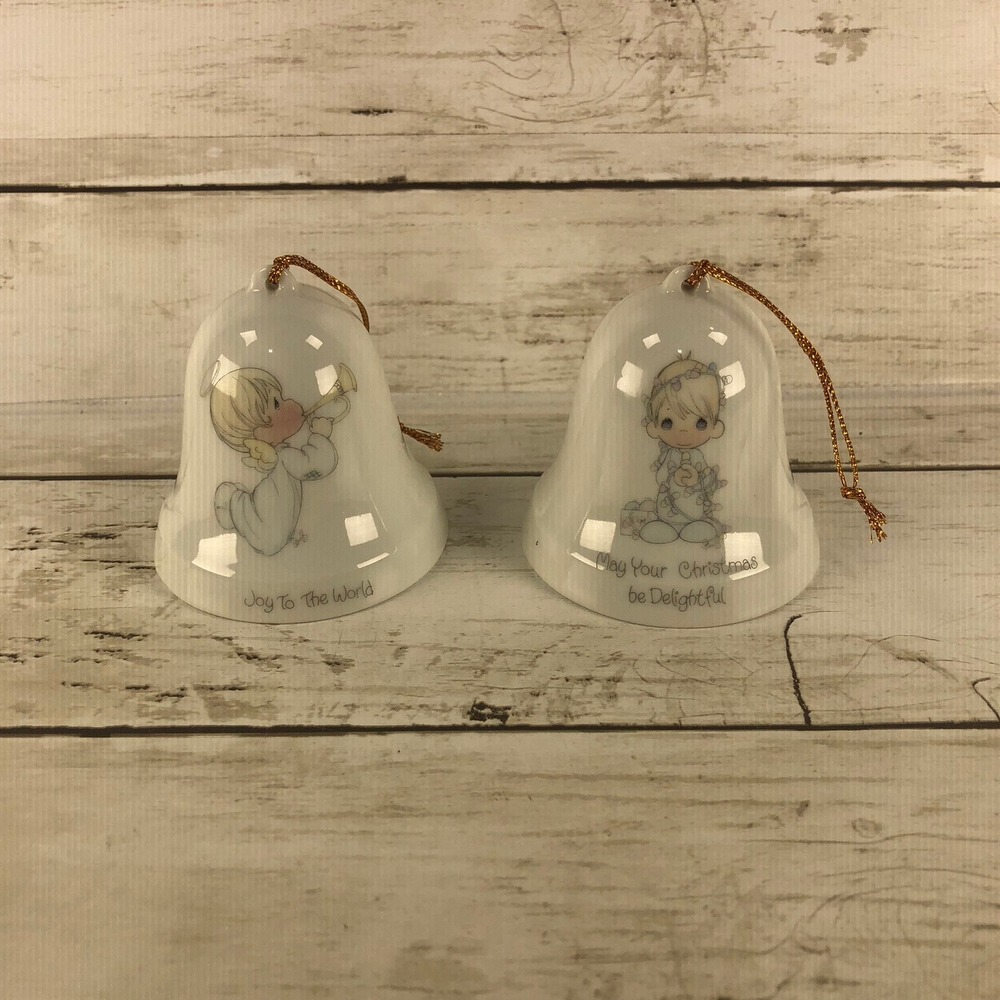 Precious‎ Moments 1985 Christmas Bell Ornaments Set of 2 Enesco Joy To The World